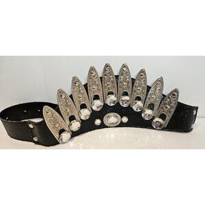 Amazing Black Leather and Silver Belt w/Faux Crystals Nina Arjani Design 25-35W